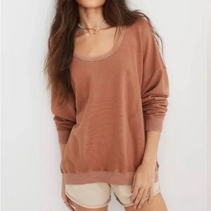 American Eagle Brown Oversized Scoop Neck Sweatshirt XS